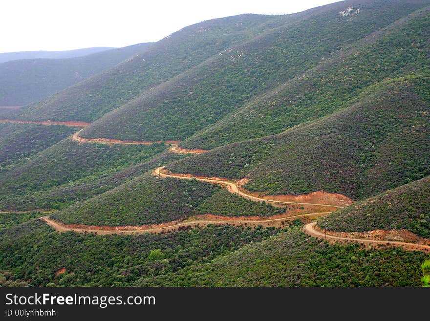 Mountain road in greece on a rainy day