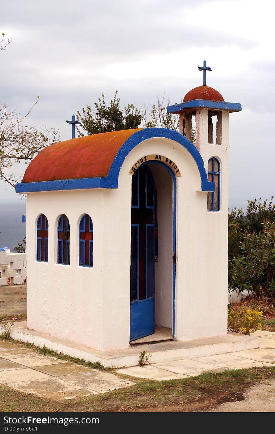 Little white blue church in greece. Little white blue church in greece