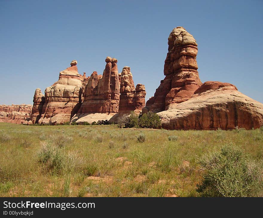 These unusually shaped rocks are located in Chesler Park in Canyonlands NP. These unusually shaped rocks are located in Chesler Park in Canyonlands NP