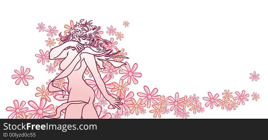 The romantic girl on a flower background