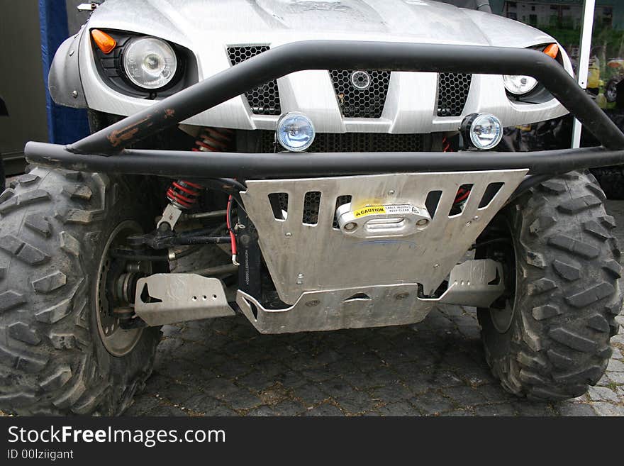 Military car, front side close-up