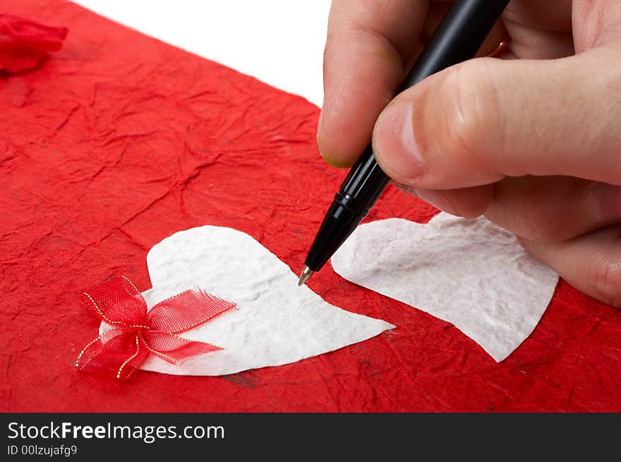 Writng on a folded shopping bag over a white background. Writng on a folded shopping bag over a white background