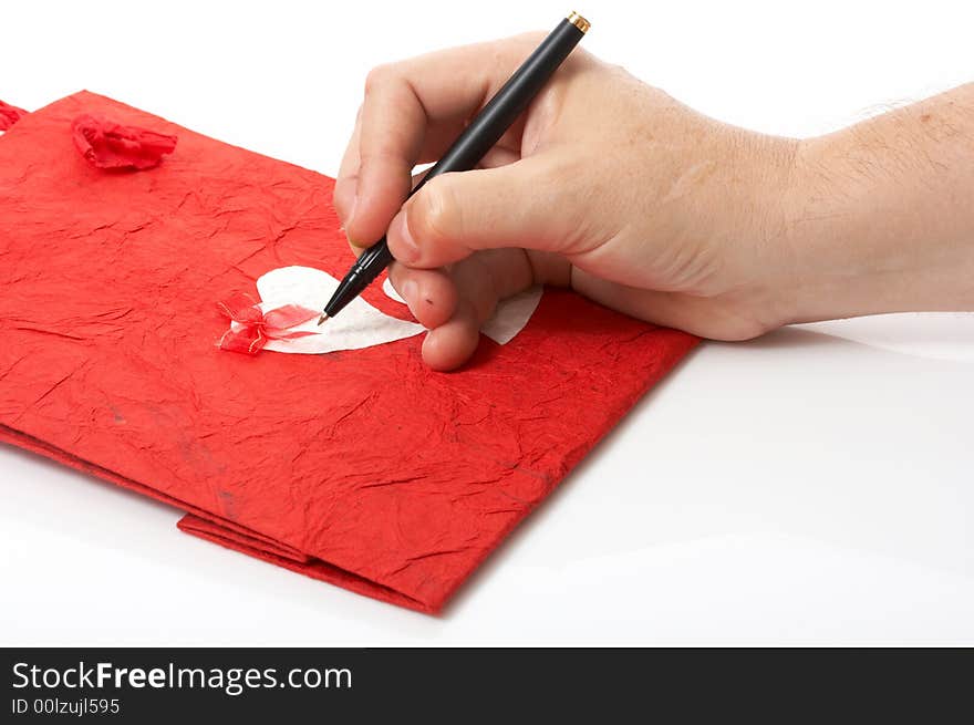 Writng on a folded shopping bag over a white background. Writng on a folded shopping bag over a white background