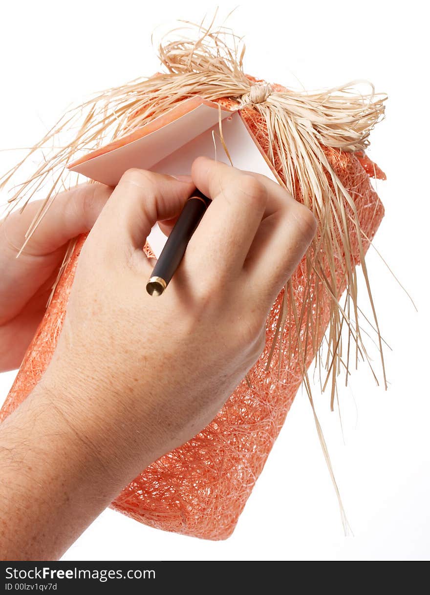 An orange gift box over a white background