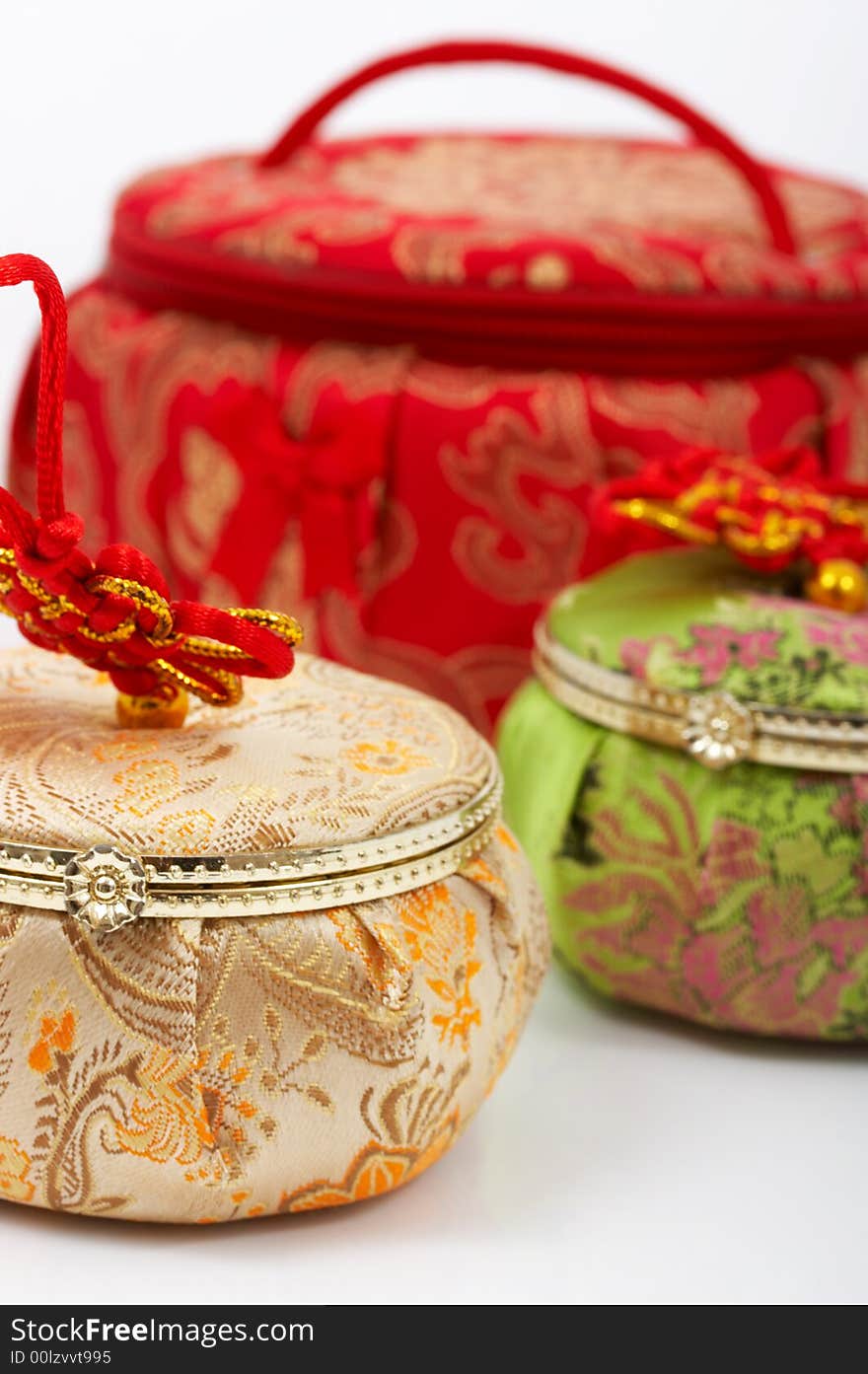 A red chinese jewelry container over a white background