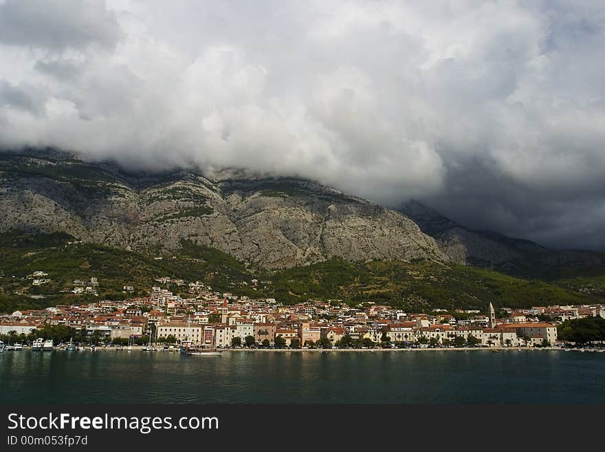 Makarska under the Biokovo mountain (Croatia). Makarska under the Biokovo mountain (Croatia)