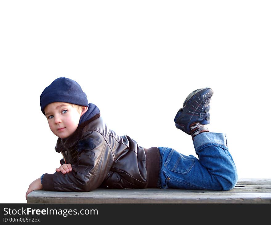 Boy looking at camera image isolated on white background