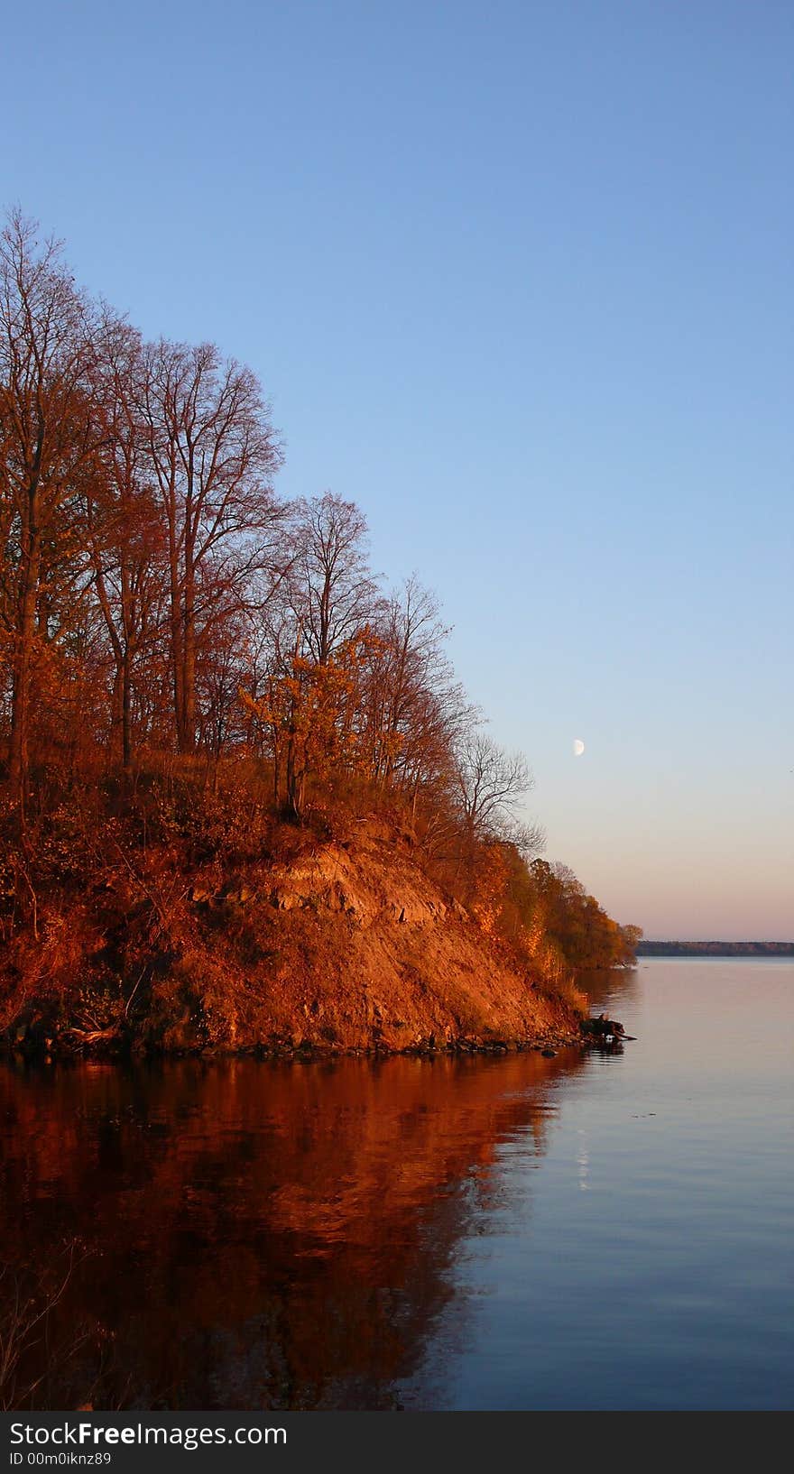 Beautiful autumn sunset landscape with the moon. Beautiful autumn sunset landscape with the moon