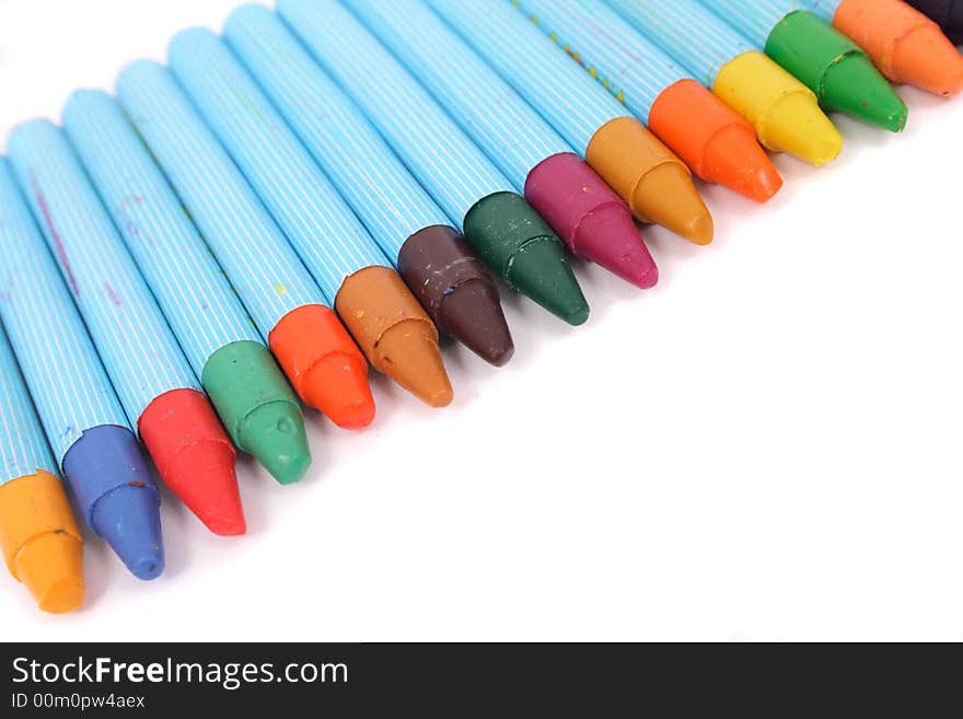 New color crayons on the white background