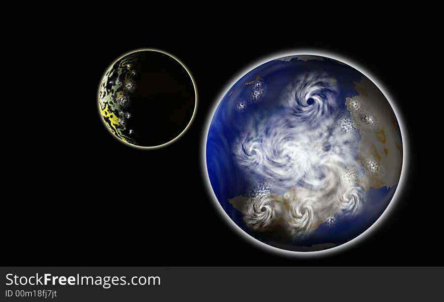 Vector art of the Earth and moon viewed from space