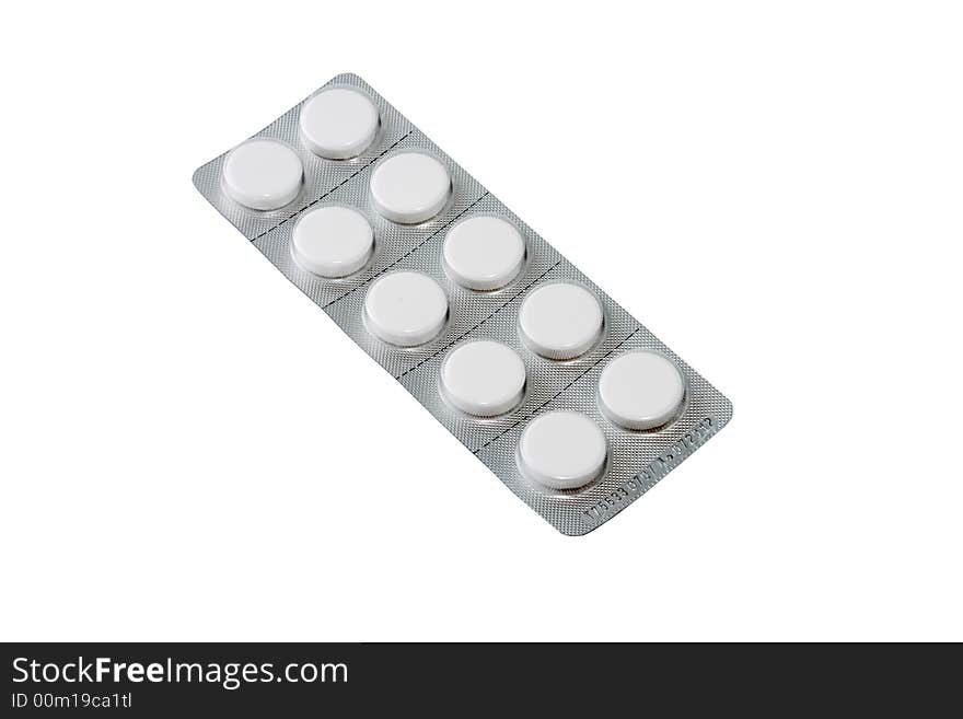 Pills in packing isolated on a white background