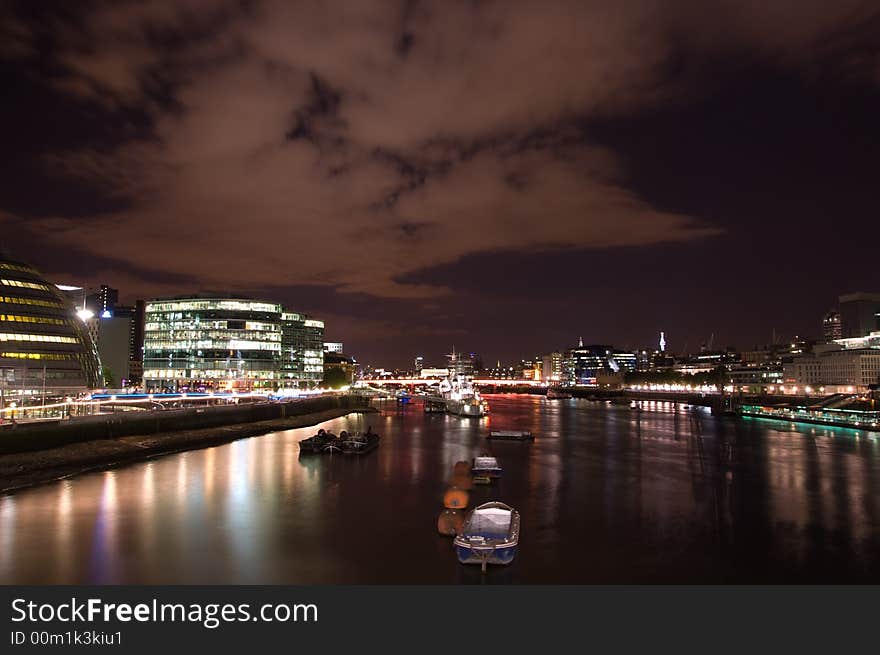 Thames at night as seen from Tower Bridge