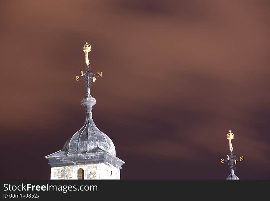 Tower rooftops of Tower of London at night. Tower rooftops of Tower of London at night