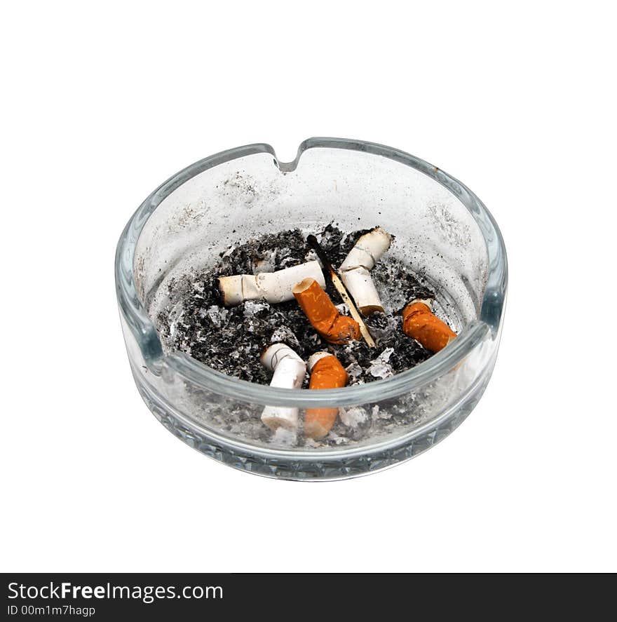 Cigarettes in an ashtray isolated on white