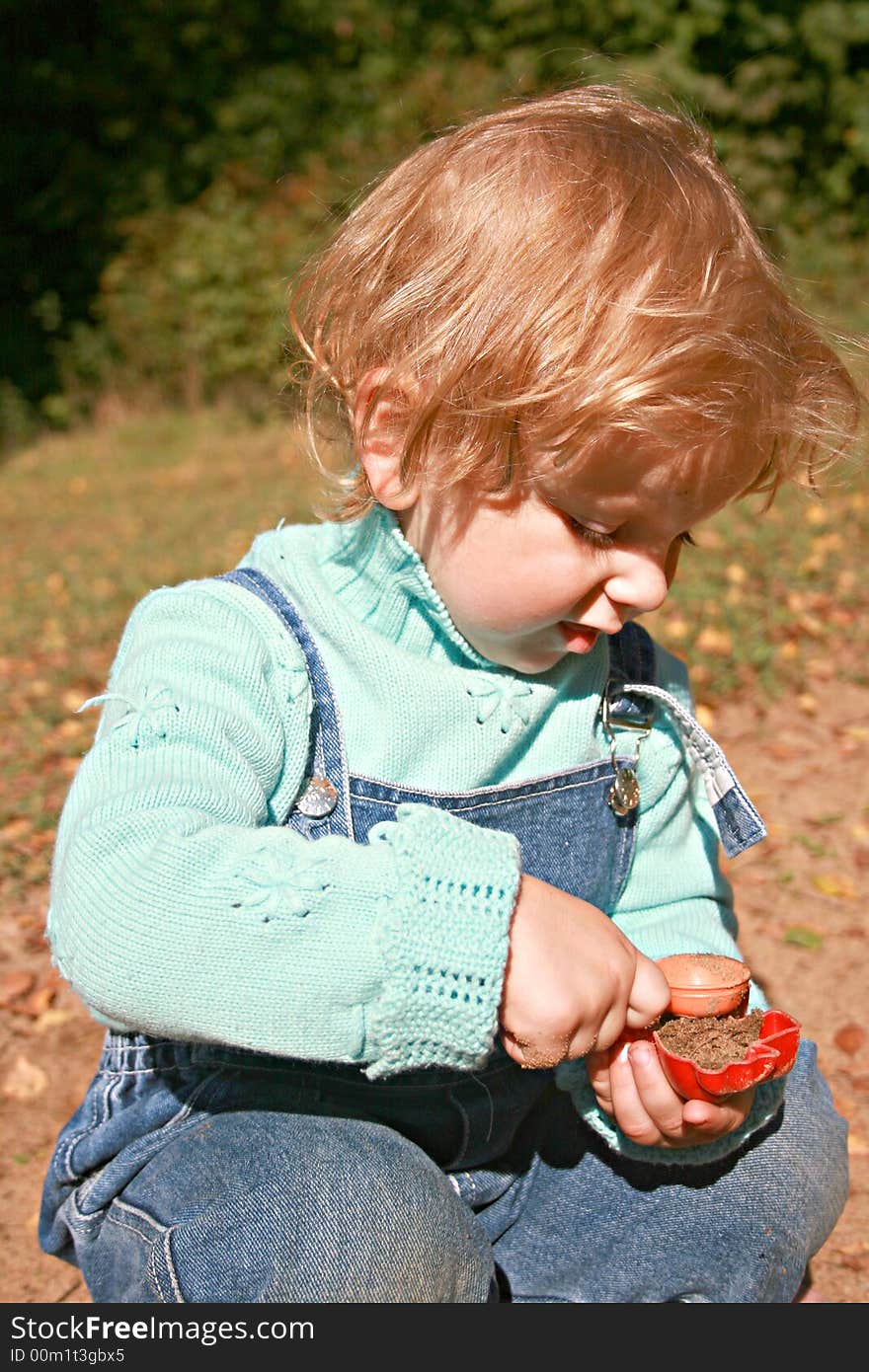 Little girl games in aurumn forest. Little girl games in aurumn forest