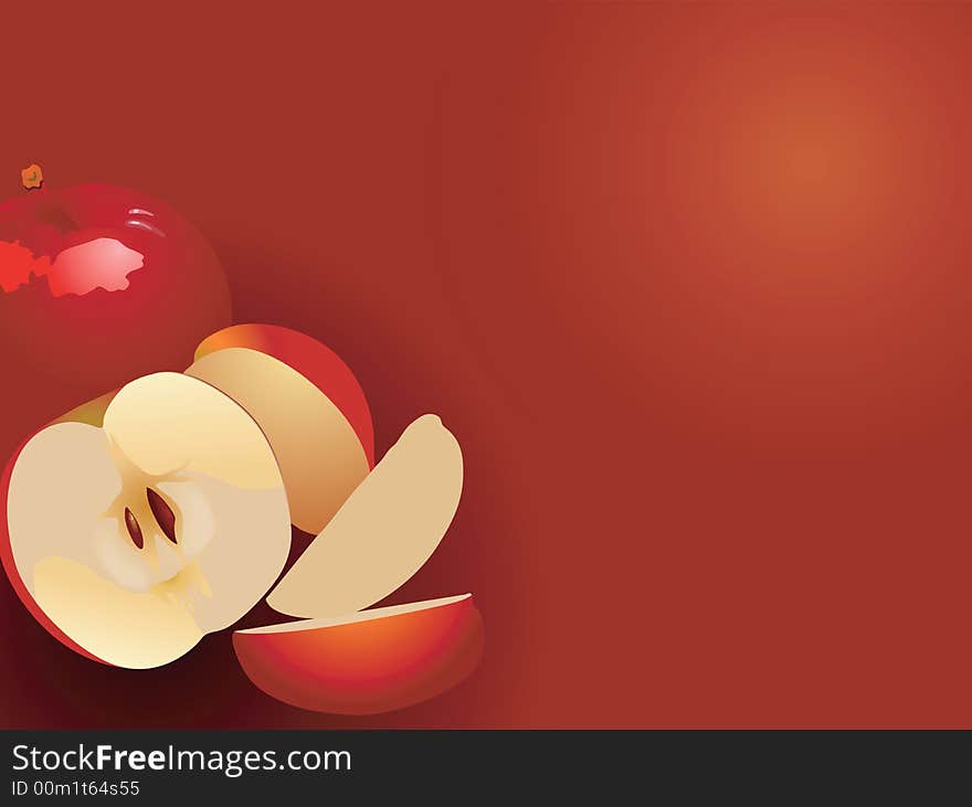 Sliced apples in a red background