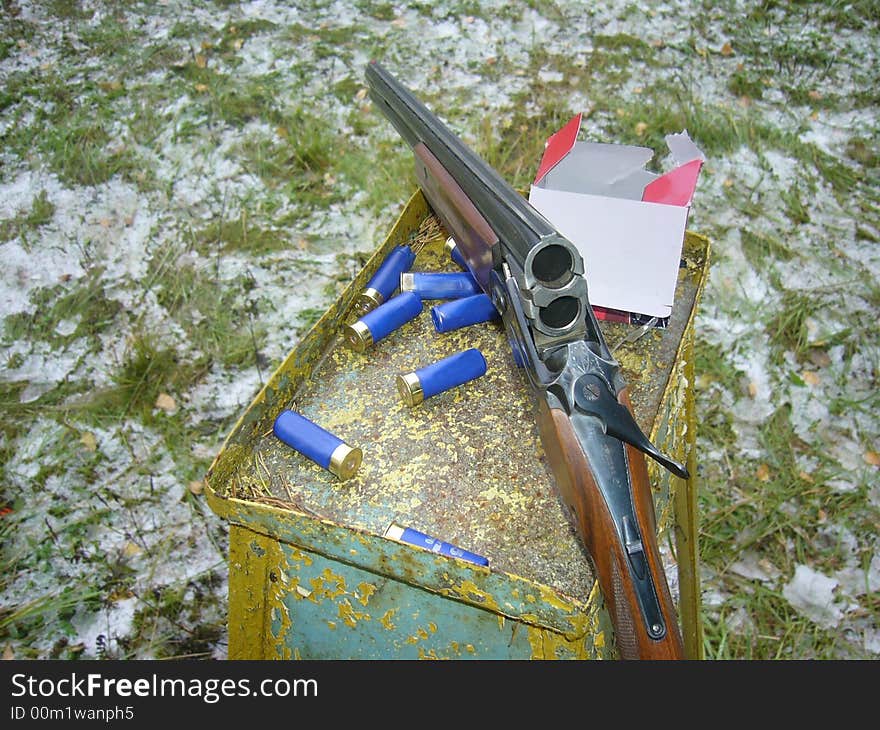 The photo is made in the late autumn. A grass still green but the snow has already dropped out. Competitions on shooting. The photo is made in the late autumn. A grass still green but the snow has already dropped out. Competitions on shooting