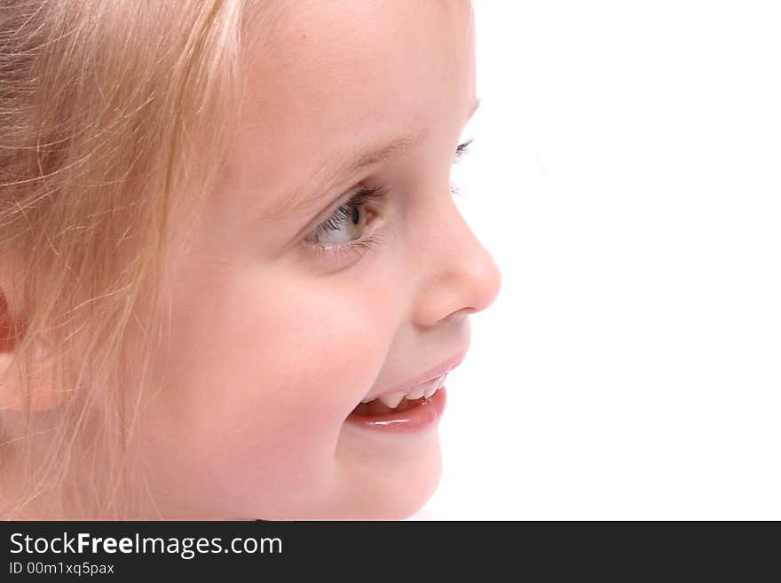 Face of young beautiful girl on the white background