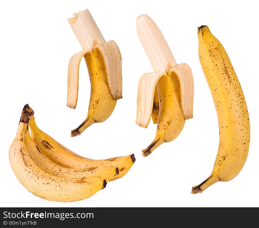 Set of bananas isolated on white background