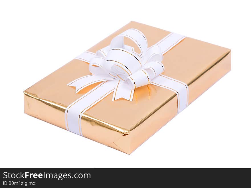 Golden present with white bow - crosswise  bond