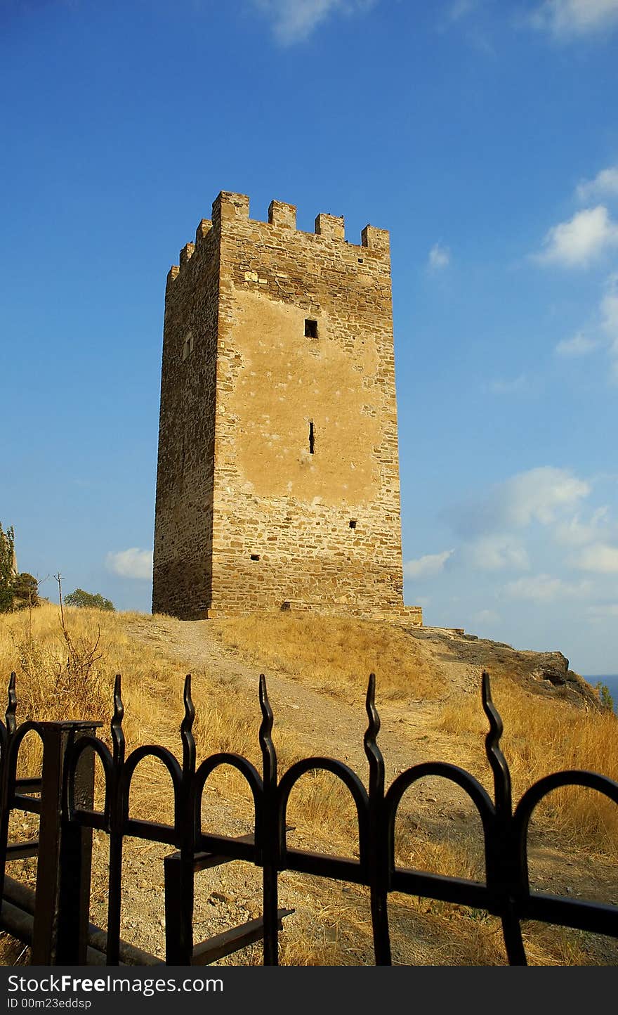 Crimea, tower, fortress, tourism, trip, vocation, travel, ancient, sea, nature, Sudak, Italian, stone, clouds, protection, bastion, shelter, guard, attraction, sightseeing, clouds