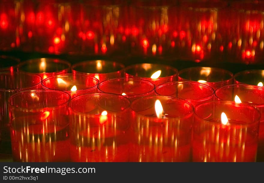 Lots of red candle lights decoration