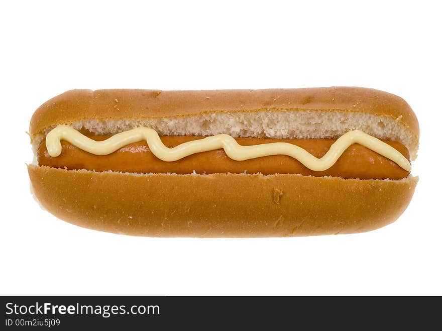 Hot dog in a bun with sauce