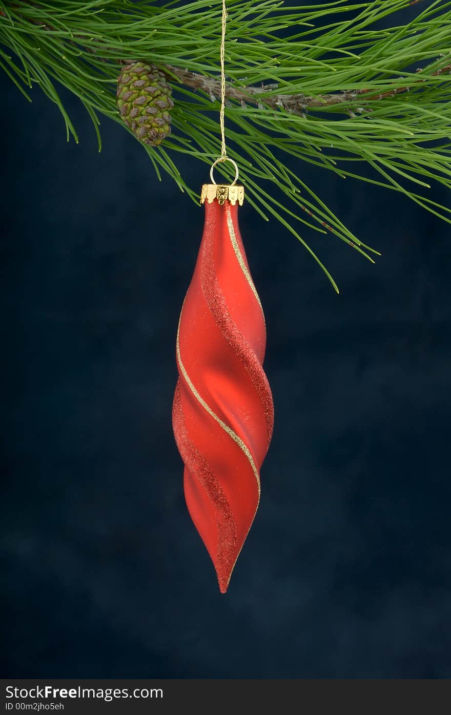 Christmas Decoration on a tree with a blue background