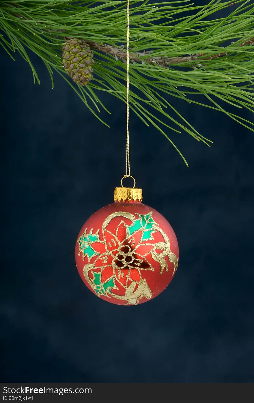 Christmas Decoration on a tree with a blue background