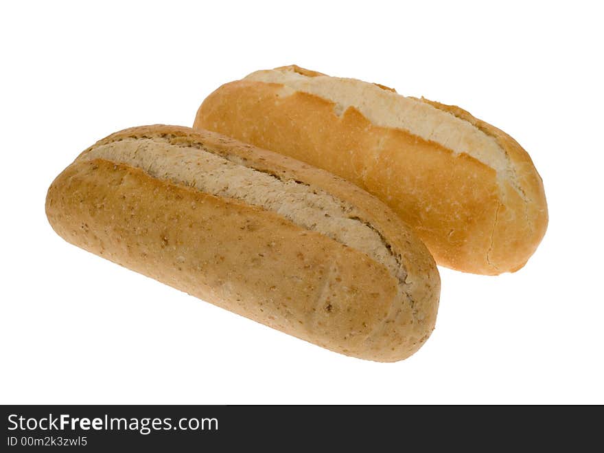 Brown and white bread bun isolated on a white background