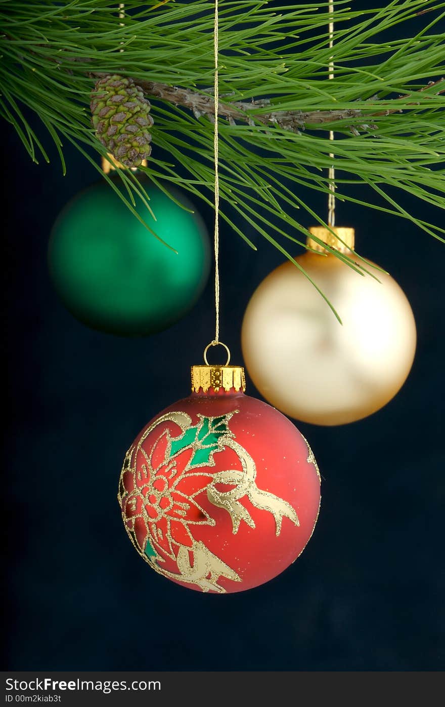 Christmas Decoration on a tree with a blue background