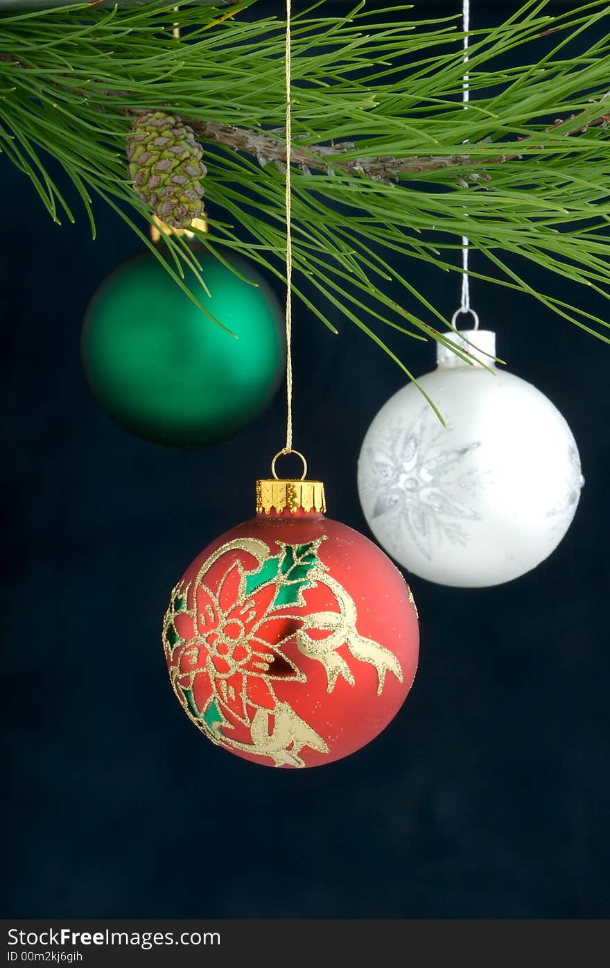 Christmas Decoration on a tree with a blue background