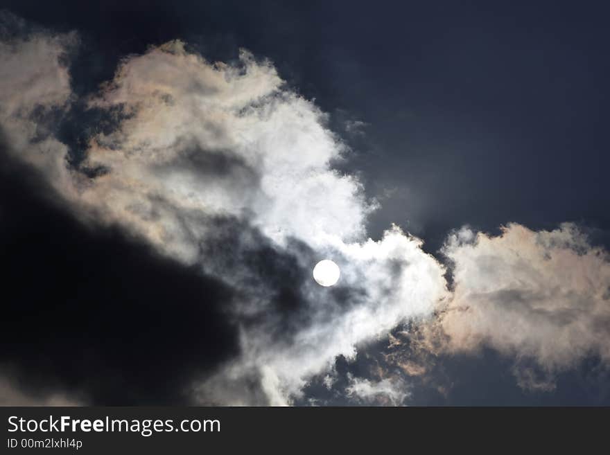 Clouds and sun on the blue sky