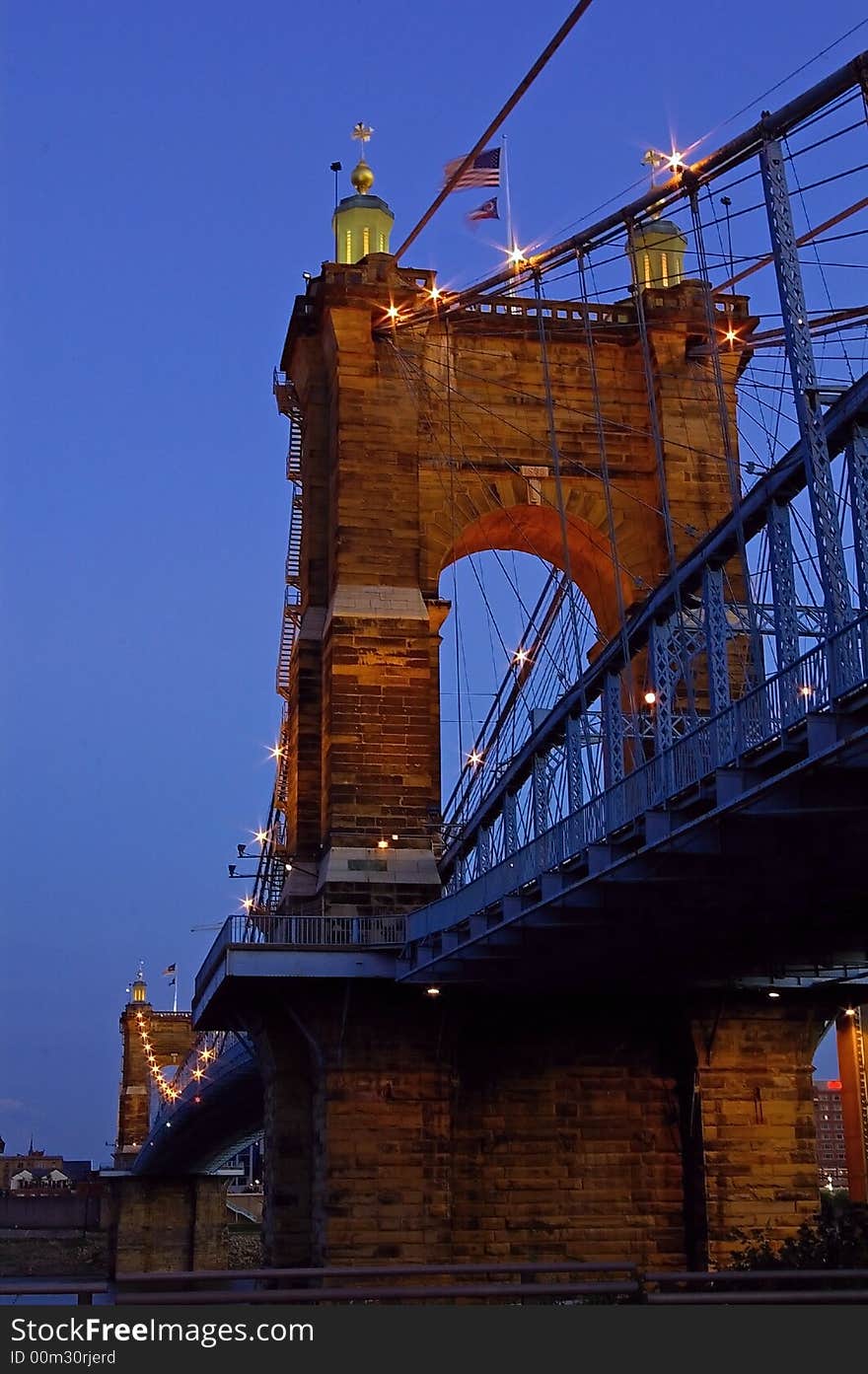 View of the Roebling Suspension Bridge, looking South