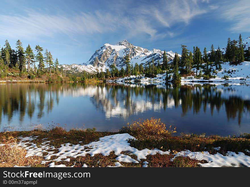 Picture Lake with a reflection of Mount Shuksan. Picture Lake with a reflection of Mount Shuksan