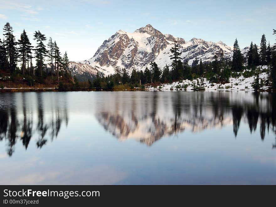 Picture Lake with a reflection of Mount Shuksan. Picture Lake with a reflection of Mount Shuksan