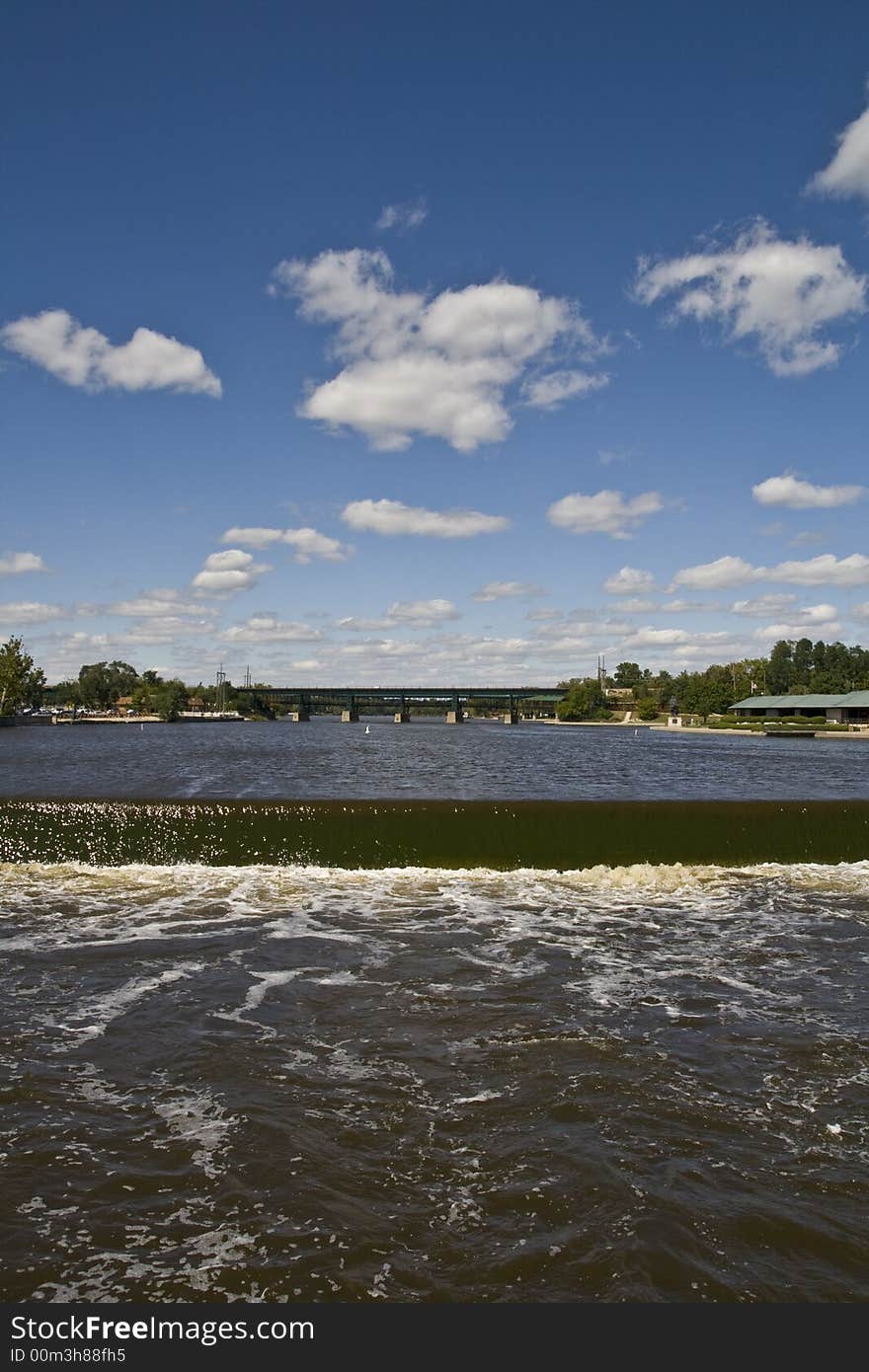 Fox river in Illinois running over a dam