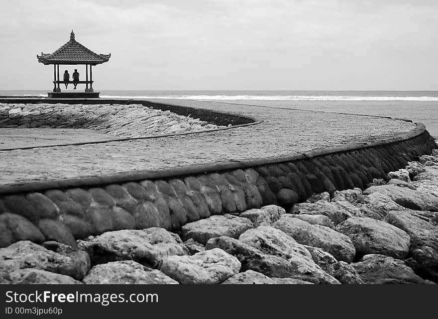 Monochromatic photo of the beach in Bali Island