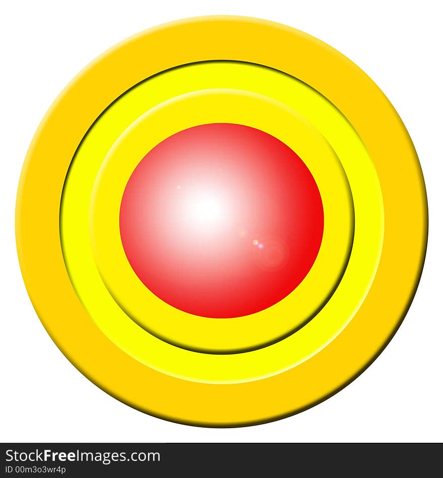 A big plastic golden buzzer with a red plastic button. A big plastic golden buzzer with a red plastic button