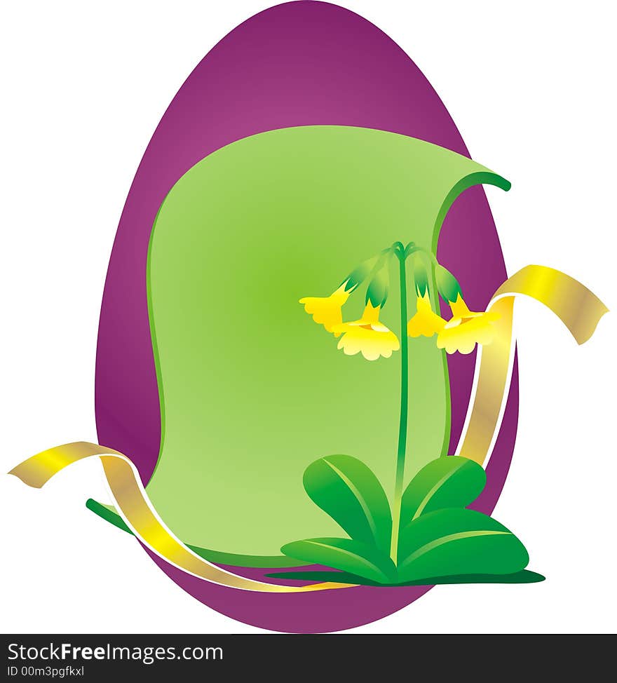 Easter background with Primrose, ribbon and text border on Easter egg. Easter background with Primrose, ribbon and text border on Easter egg