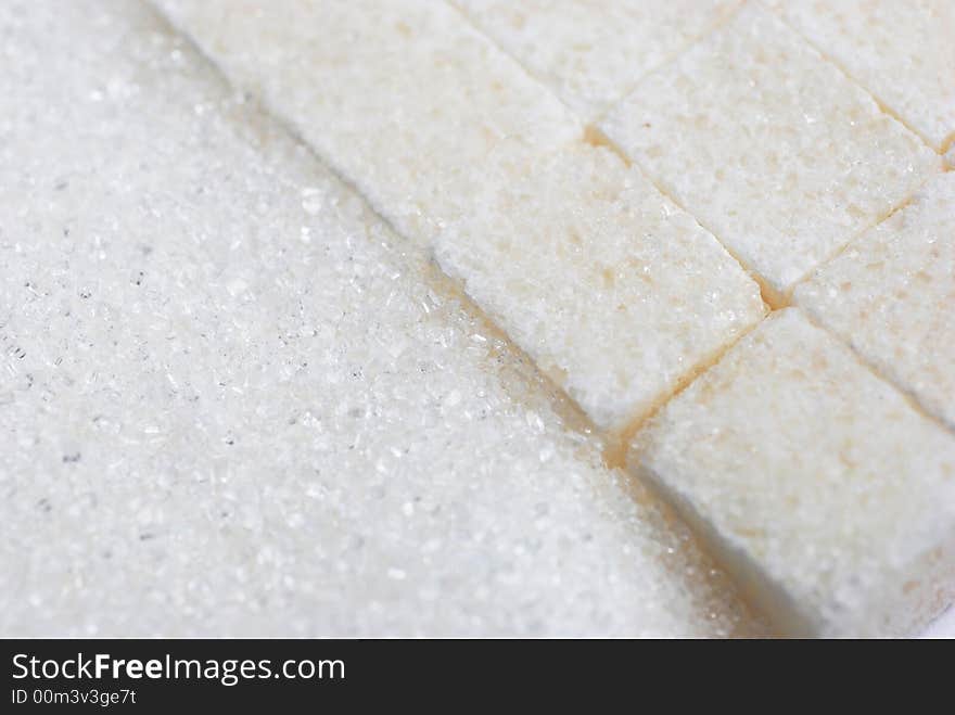 Sugar cube and chrystalline close up