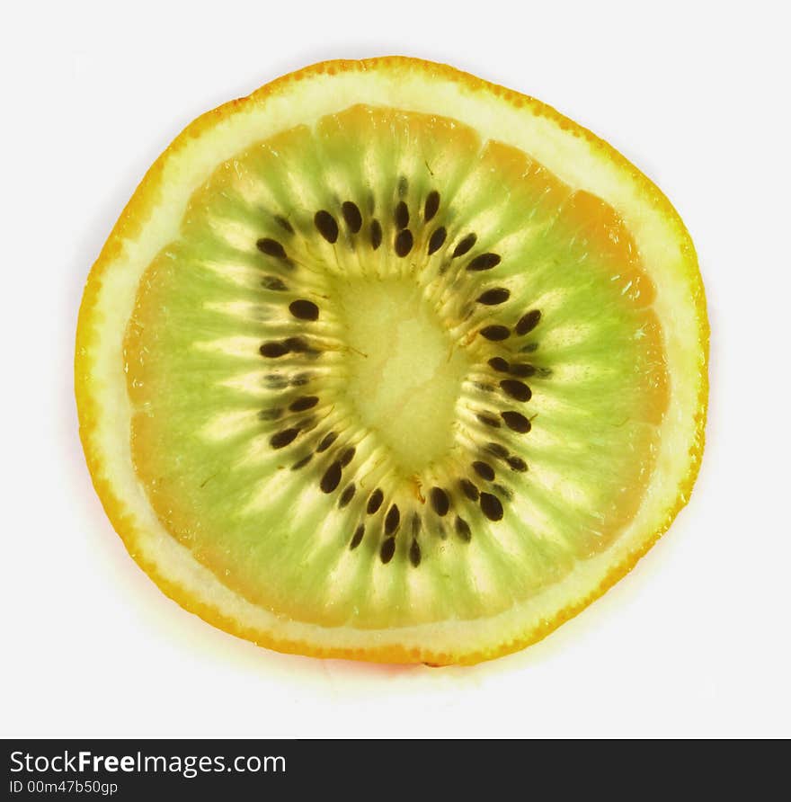 Orange and kiwi - new fruit on the white background. Orange and kiwi - new fruit on the white background