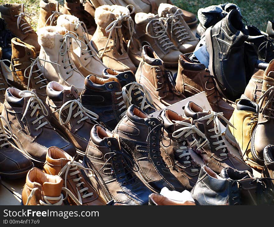 A pile of brown boots