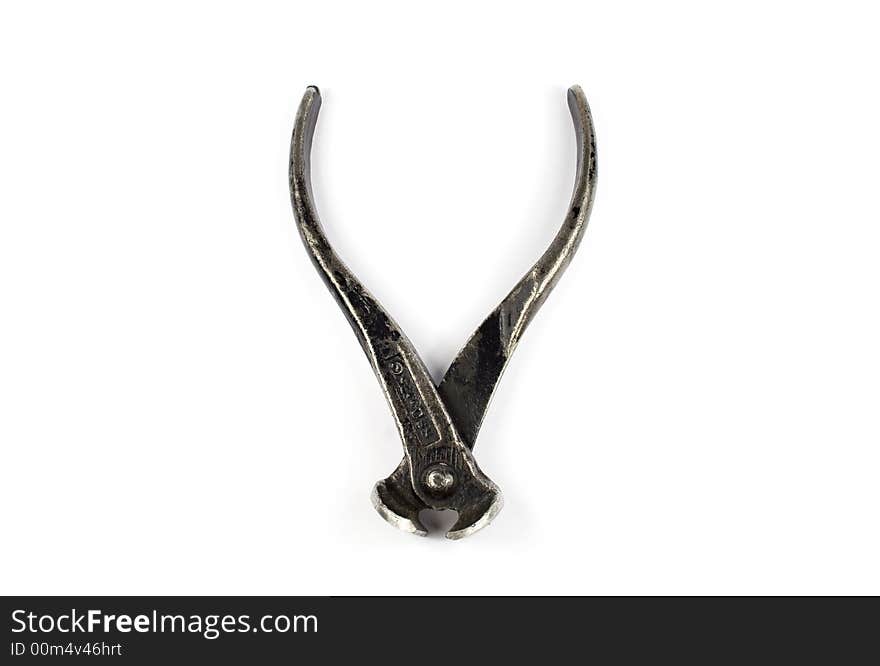 Black steel pincers on white background.