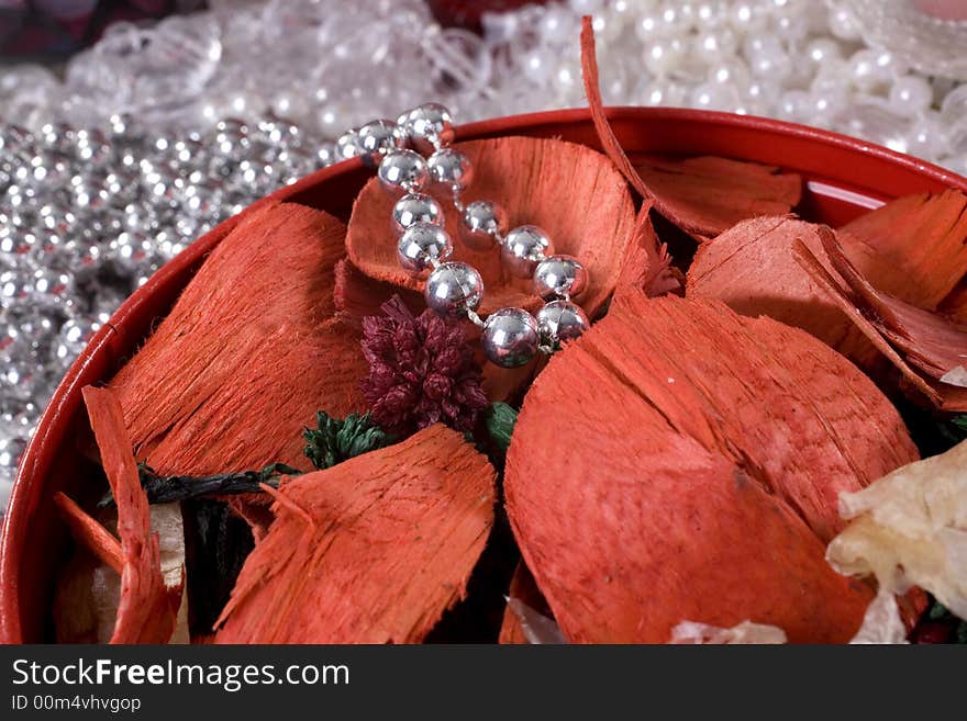 Christmas decoration setup with diverse objects