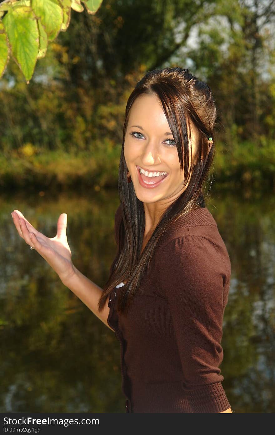 Woman with celebrating laugh