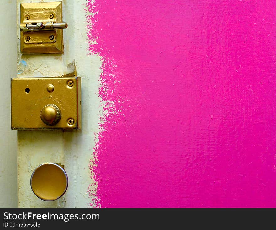 Pink door. gold color. vintage)