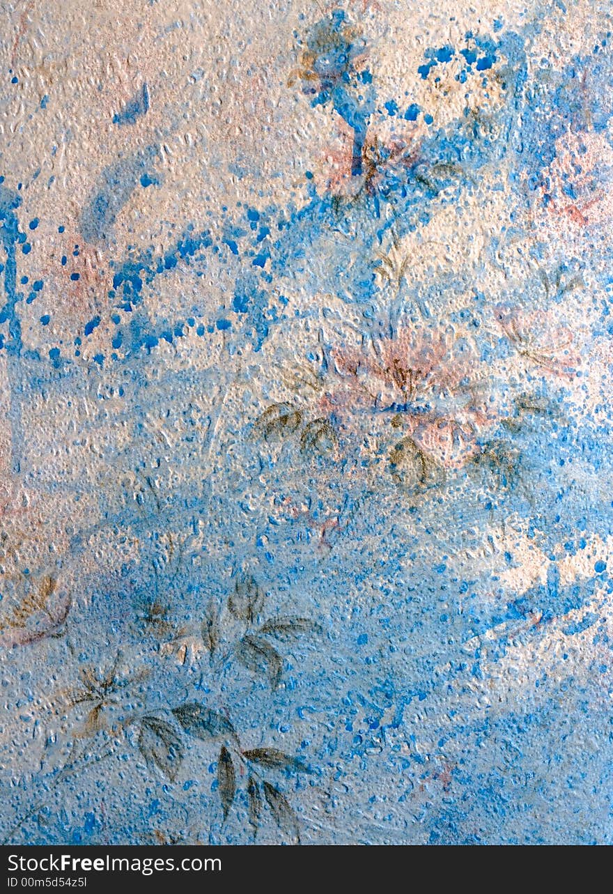 Textured blue flowers. painted grunge