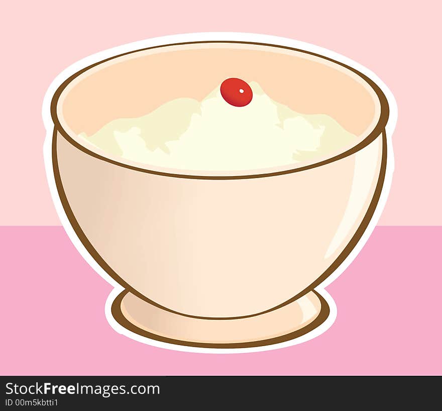 Ice cream with a cherry fruit on it in the cup