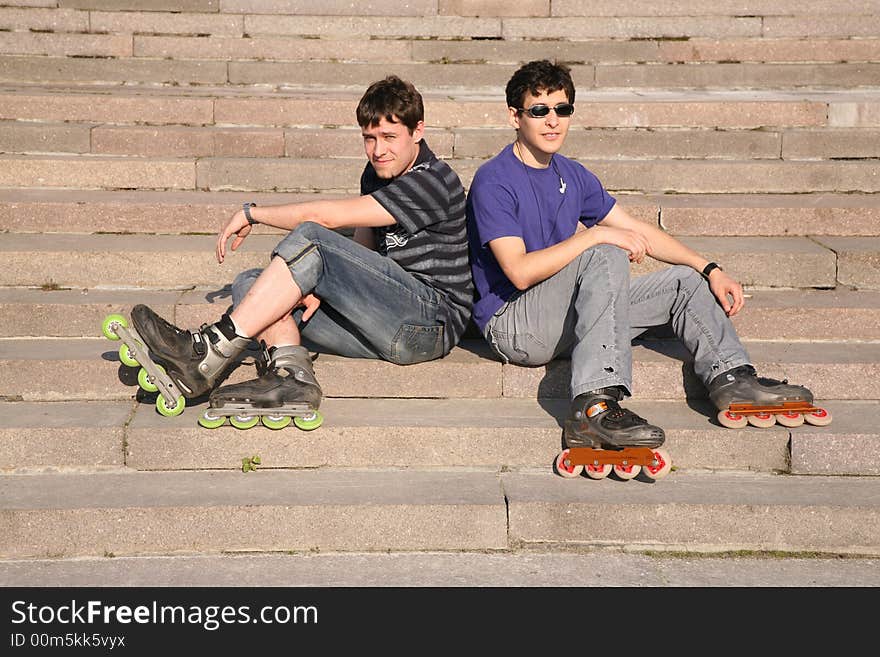 Two rollers sit on the stairs